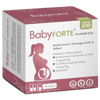 Obrázek BabyFORTE® Kyselina listová Plus bez JOD těhotenské vitamíny jódu veganské 180 kapslí pro děti všechny B
