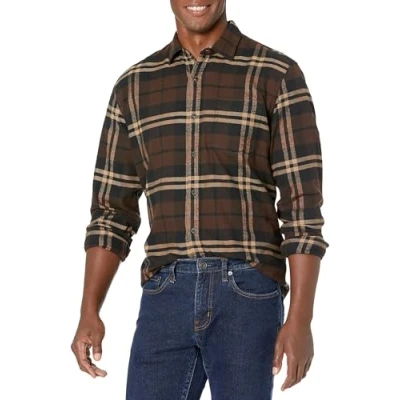 Obrázek Amazon Essentials Herren Langarmhemd aus Flanell (in Übergröße erhältlich), Dunkelbraun Karomuster, S