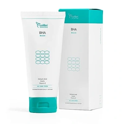 Obrázek colibri skincare BHA Mask 150 ml aktivní uhlí obličejová maska s 2 % kyselinou salicylovou čistí a snižuje póry čištění pleti pro obličej proti černým tečkám Mrtvou mořskou solí Made in