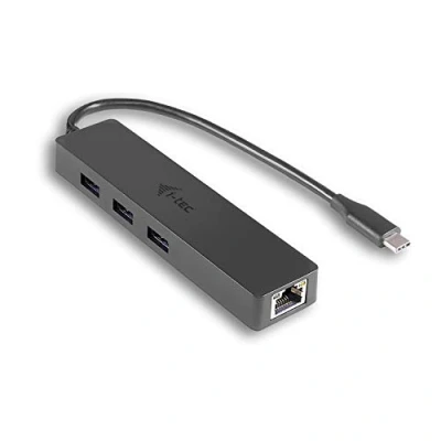 Obrázek i tec USB C Slim HUB 3 porty s gigabitovým ethernetovým adaptérem, 3. 0 na RJ 45, 10/100/1000 Mbps, 3x port, pro notebook tablet smartphone PC konektorem