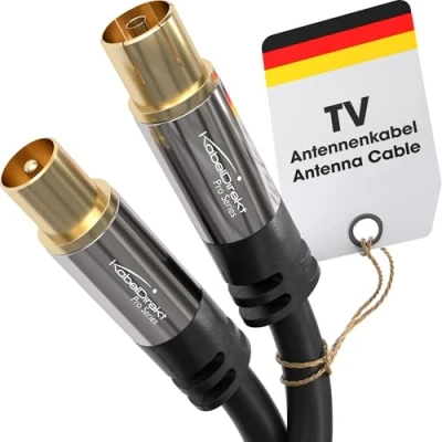 Obrázek KabelDirekt Kabel antény 5 m (kontinuální stínění, 75 ohmů, koaxiální konektor do zásuvky, prémiový kabel, TV, HDTV, rádio, kabelová televize DVB T, S, série PRO