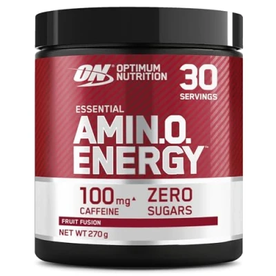 Obrázek Optimum Nutrition Amino Energy Pre Workout Powder, Drink s aminokyselinami, BCAA, L glutaminem a leucinem, vitamínem C kofeinem, příchuť směsi ovoce, 30 porcí, 270 g