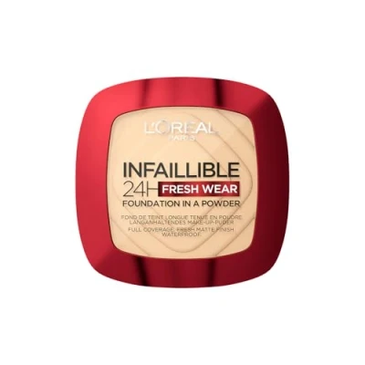 Obrázek L&#039;Oréal Paris Vodotěsný pudrový make up s vysokou krycí schopností, stropní kompaktní pudr matným finišem a trvanlivostí 24 h, Infaillible 24H Fresh Wear Foundation Powder, č. 130 True béžová, 1 x 9