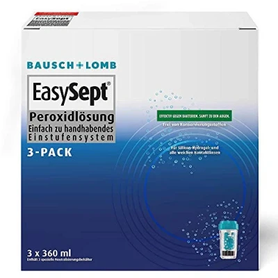 Obrázek Bausch + Lomb EasySept roztok peroxidového roztoku pro kontaktní čočky měkké čočky, bez konzervačních látek, s nádobou, 3 x 360 ml