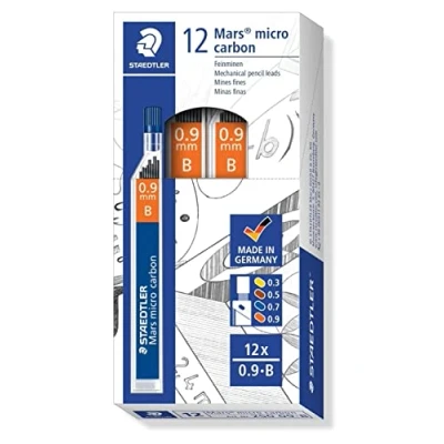 Obrázek STAEDTLER 250 09 B Mars Micro Feinminen, Minendurchmesser 0.9 mm, B, 12 Stück, graphitgrau