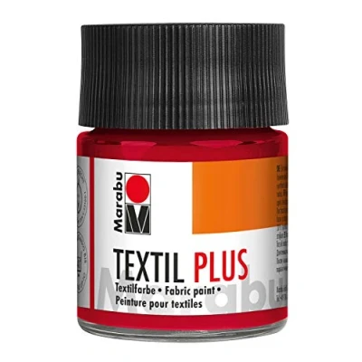 Obrázek Marabu 17150005032 Textil Plus karmínově červená 50 ml, plně krycí barva na látky pro tmavé látky, vhodná malování a tisk látek, po fixaci lze prát do 40 C