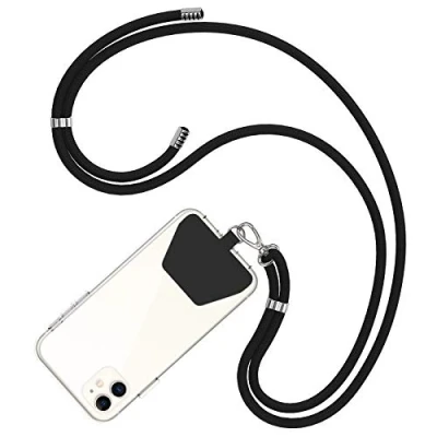 Obrázek COCASES Univerzální řetízek na mobil k zavěšení pásek z nylonu kompatibilní s každým smartphonem, poutkem se šňůrkou (černý)