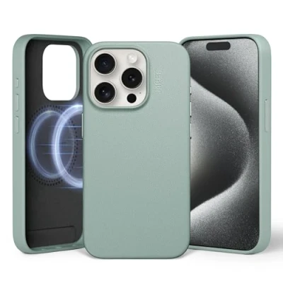 Obrázek MOFT Magnetické pouzdro Pro iPhone 15 kompatibilní s MagSafe, MOVAS Veganské kožené pouzdro, měkký na dotek, stálobarevný, odolný proti poškrábání a nečistotám, snadné čištění, Seafoam