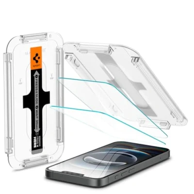 Obrázek Spigen Skleněná ochranná fólie tR EZ Fit kompatibilní s iPhone 14, 13, 13 Pro, 2 kusy, ochrana senzoru, odolná proti poškrábání, tvrdosti 9H