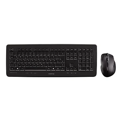 Obrázek CHERRY DW 5100, sada bezdrátové myši s klávesnicí, švýcarské rozložení (QWERTZ), 2,4 GHz rádio, Plug &amp; Play, ergonomická myš pro praváky, provoz na baterie, černá