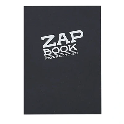 Obrázek Clairefontaine 3363C skicák / sešit na kreslení Zap Book DIN A6 10,5 x 14,8 cm, lepený, 160 listů 80 g 100% recyklovaný papír, ideální pro rychlé poznámky a návrhy, černý, 1 kus