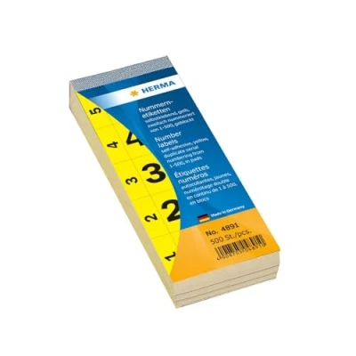 Obrázek HERMA 4891 Číselný blok čísla 1 500, dvojité, 500 kusů, 56 x 28 mm, samolepicí, matný, 2násobný průběžný papír číselné etikety štítky zařízení, žlutá