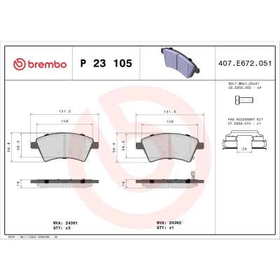 Obrázek Sada brzdových destiček, kotoučová brzda BREMBO P 23 105