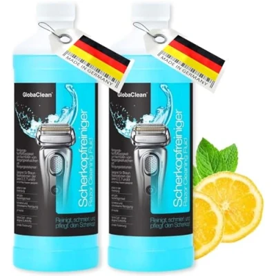 Obrázek GlobaClean Čistič holicích hlav náhradní kapalina kompatibilní s čisticími kartušemi Braun Clean &amp; Renew čisticí kazety Series 9 čistič stříhací hlavice kartuše 2x 1 l