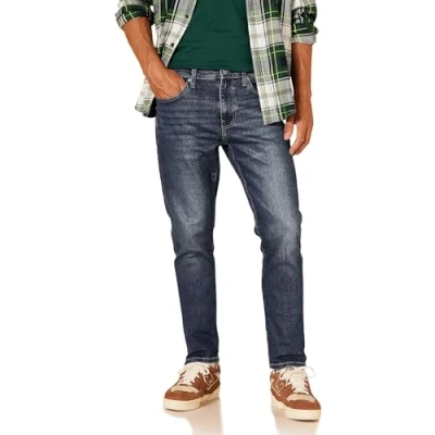 Obrázek Amazon Essentials Pánské džíny slim fit, tmavé sepraní, 31 W / 28 L