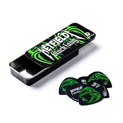Obrázek JIM DUNLOP Plektrum Ultex Hetfield&#039;s Black Fang 0,94 mm krabička z kovu s 6 kusy, černá