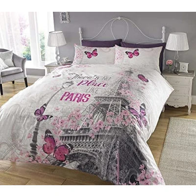 Obrázek Sleepdown Paris Romance Bettwäsche Set mit Digitaldruck und Bettdeckenbezug für Schlafzimmer Tagesbett (Einzelbett), Grau