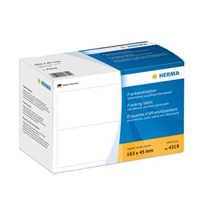Obrázek HERMA 4319 Frankovací etikety pro francouzské stroje, dvojité, 163 x 45 mm, 1000 kusů, samolepicí, matné, 2násobné papírové etikety, samolepky, bílé