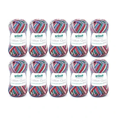 Obrázek Gründl Cotton Quick Print pletací příze / háčkovací (barevná ze 100% bavlny, certifikováno Öko Tex, 50 g 125 m, tloušťka jehlic: 3 4, 10 x g), červeno modrá žlutá Multicolor