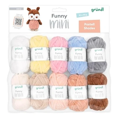 Obrázek Gründl vlna Funny mini pastelové Shades žinylkové klubko, háčkovací sada 10 x 15 g, plyšová na háčkování ze 100% polyesteru, pastelová