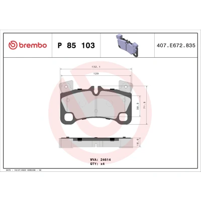 Obrázek Sada brzdových destiček, kotoučová brzda BREMBO P 85 103