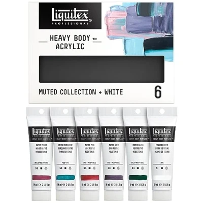 Obrázek Liquitex 3699356 Professional Heavy Body akrylová barva v umělecké kvalitě s vynikající stálostí na světle máslové konzistenci, sada barev 6 59 ml tlumených tónů a bílá