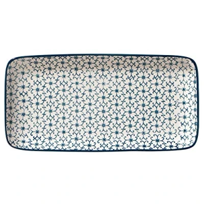 Obrázek Bloomingville servírovací podnos Kristina Retro talíř hranatý Vintage obdélníkový D 31 x V 3 Š 15,5 cm, modrý, keramika