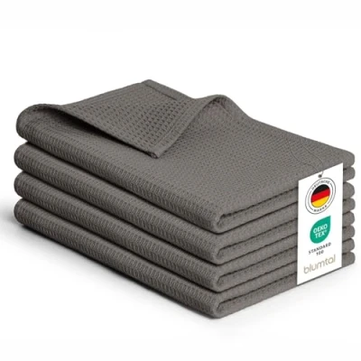 Obrázek Blumtal® Geschirrtücher 50x70 cm im 4er Set Baumwolle 100% Küchentücher bei 60 C waschbar Küchenhandtücher Geschirrhandtücher grau