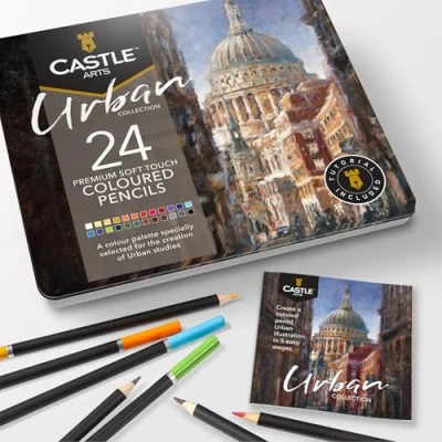 Obrázek Castle Art Supplies 24 urbane Buntstifte Set für erwachsene Künstler ideale Skizzier , Mal Zeichnungsqualität, glatte Kerne überlegene Misch und Schichtleistung Ergebnisse