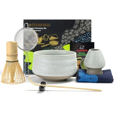 Obrázek TEANAGOO Japonský čajový servis, sada na šlehací metla Matcha, N5, miska sníh Matcha z bambusu (chasen), lžíce (Chashaku), držák přípravu čaje. Matcha…