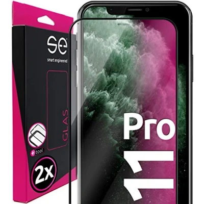 Obrázek 2 x se® Pro iPhone 11 pancéřové sklo z Německa 100% přesně padnoucí s instalačním asistentem, kompatibilní ochranná fólie ochranné sklo, ochrana proti poškrábání, tvrdost 9H