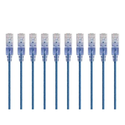 Obrázek Monoprice Cat6A Ethernet propojovací kabel 152 cm modrý síťový RJ45, 550 MHz, UTP, čistý holý měděný drát, 10 g, 30 AWG, kusů řada SlimRun