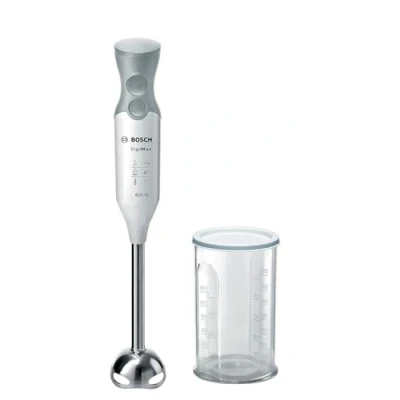 Obrázek Bosch MSM66110 ErgoMixx Ruční mixér (600 W, s příslušenstvím, mísicí patka z nerezové oceli, vhodná do myčky, QuattroBlade, se třepačkou) bílá / šedá