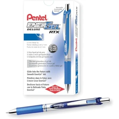 Obrázek Pentel, EnerGel XM BL77, zasouvací tekuté gelové pero, 0,7 mm, 54 % recyklované, 12 kusů modré