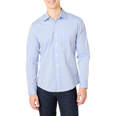 Obrázek Amazon Essentials Herren Langärmeliges Hemd aus Popeline, Schmale Passform, Französisch Blau, M