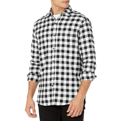 Obrázek Amazon Essentials Herren Langarmhemd aus Flanell (in Übergröße erhältlich), Schwarz Buffalokaros, M