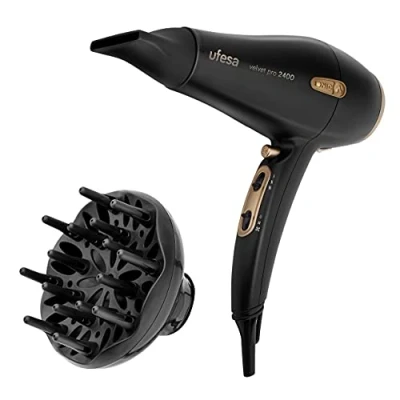 Obrázek Ufesa Velvet Pro 2400 Haartrockner, Föhn,Professioneller ionischer Haartrockner mit W Wechselstrommotor 2 Geschwindigkeiten und 3 Temperaturen Soft Touch Oberfläche