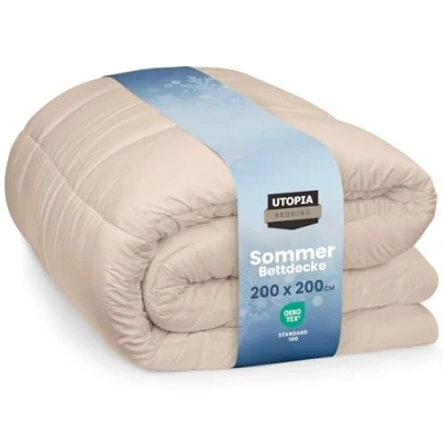 Obrázek Utopia Bedding přikrývka 200 x cm, celoroční přikrývka, lehká s polyesterovou výplní, spací deka z mikrovlákna (béžová)