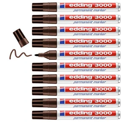 Obrázek edding 3000 permanentních popisovačů tmavě hnědá 10 tužek kulatý hrot 1,5 3 mm rychle schnoucí permanentní popisovač voděodolný, odolný proti rozmazání na karton, plast, dřevo, kov univerzální