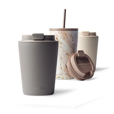 Obrázek MAMEIDO Termohrnek 350 ml, 470 ml &amp; 700 hustý hrnek na kávu s sebou z ušlechtilé oceli dvoustěnně izolovaný, zabezpečený proti vytečení Coffee to go udržuje teplo (Taupe Grey, 0,35l)