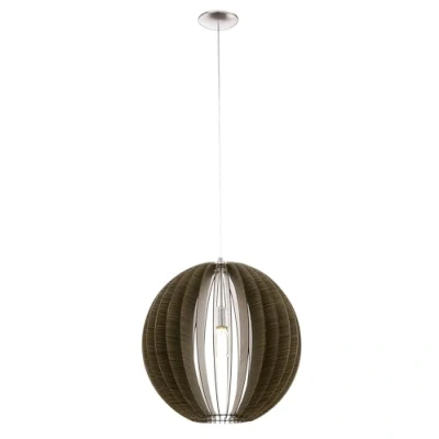 Obrázek EGLO závěsné svítidlo Cossano, 1 závěsná lampa vintage, z oceli a dřeva v matném niklu, tmavě hnědá, na jídelní stůl, do obývacího pokoje, s objímkou E27, Ø 50 cm