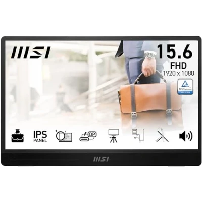 Obrázek MSI PRO MP161 E2U 15,6 Zoll Full HD Portabler Monitor 1920x1080 IPS, 60Hz, augenschonend, für PC, Laptop, Mobil, Lautsprecher, verbessertes Gehäuse &amp; Kickstand, Mini HDMI 2.0b, 2 x USB Type C