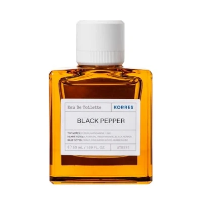 Obrázek KORRES BLACK PEPPER Eau de Toilette pro muže, kořeněná, svěží vůně s citrusovými tóny, dermatologicky testována, veganská, 50 ml