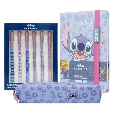 Obrázek Disney Stitch sada psacích potřeb s poznámkovým blokem, tužkami a penálem, školního psacího stolu, příslušenství (vícebarevná 3 ks)