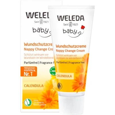 Obrázek WELEDA Bio Baby měsíček krém na ochranu rány neparfémovaný přírodní kosmetika mast / dětský pro citlivé pokožky v oblasti plenek. Pomáhá při zarudnutí, podrážděné pokožce a