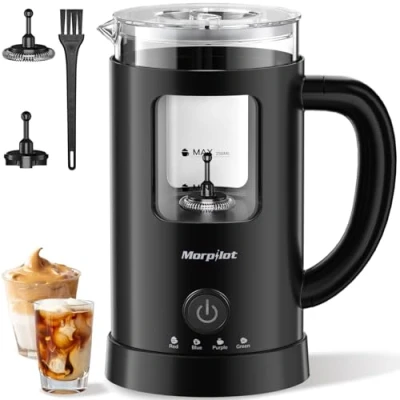Obrázek Morpilot napěňovač mléka elektrický, 130 600 ml 550 W, 4 v 1 pro horké i studené, vizuální sklo, design latte, černý