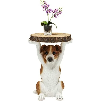 Obrázek Kare Designový servírovací stolek Animal Mr Jack, bílý/hnědý, průměr 33 cm, konferenční stolek, motiv psa, 52 x 35 cm (v/š/h)