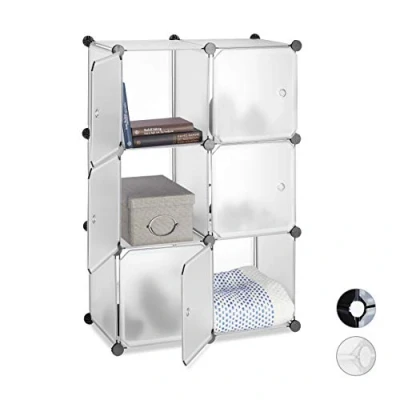 Obrázek Relaxdays, HBT 98 x 66 32 cm, transparentní regálový systém 6 dveří, DIY, kostky, otvory pro rukojeti, oddělovač prostoru, koupelnový regál, plast
