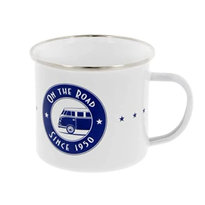 Obrázek BRISA VW Collection Volkswagen velký smalt hrnek na kávu a čaj kempování &amp; outdoor T1 Bus (500 ml/On the Road/bílá)