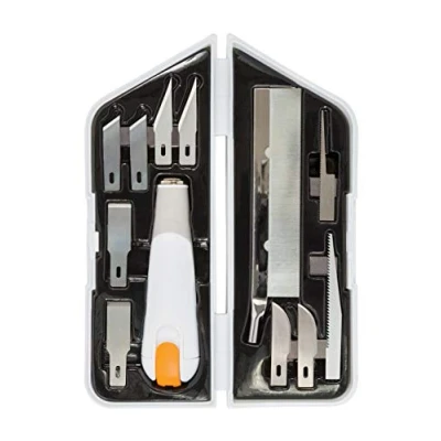 Obrázek Fiskars Vysoce výkonný nůž/řezač, 8dílná sada, celková délka: 21 cm, vč. 7 čepelí, kvalitní ocel/plast, bílá/oranžová, Premium, 1024385